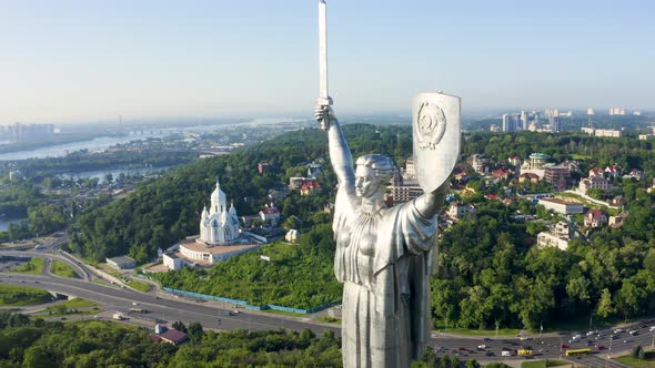 Aerial View of the Mother Motherland Monument in Kiev