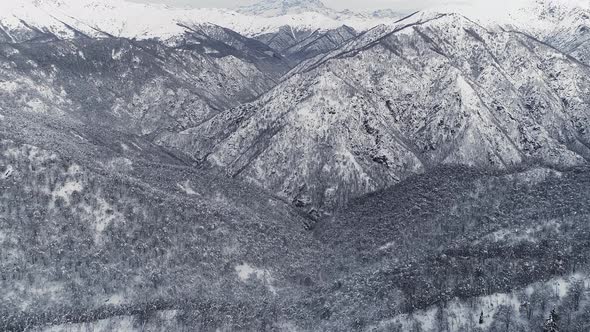 Aerial View of Snow Capped Mountain Range