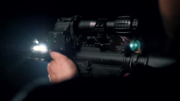Technological collimator sight on an assault rifle weaver bar