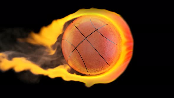 Flying basketball on fire on a black background alt
