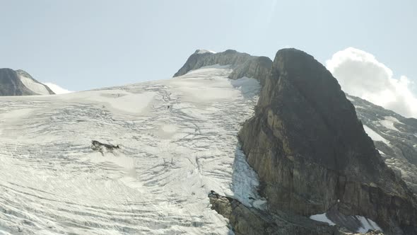 Aerial view of Matier Glacier in Joffre lakes, British Columbia, Canada in 4K