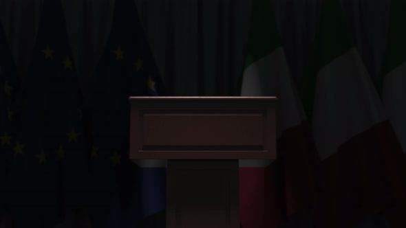 Flags of Italy and the European Union at International Meeting alt