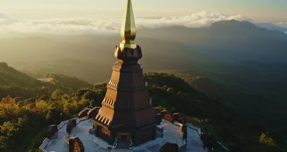 Aerial View of Temple at Sunrise