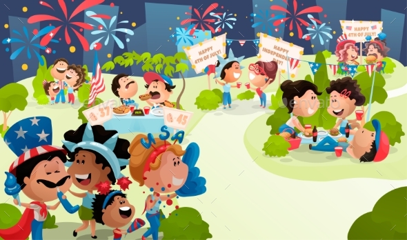 4th of July Poster with Celebrating People