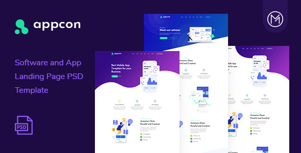 Appcon - Software and App Landing Page PSD Template