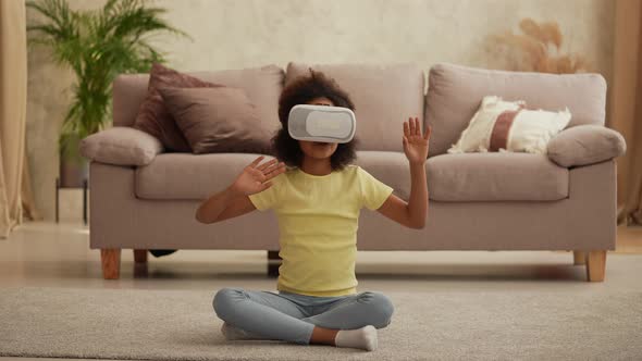 Portrait Little African American Girl with Virtual Reality Headset or 3d Glasses