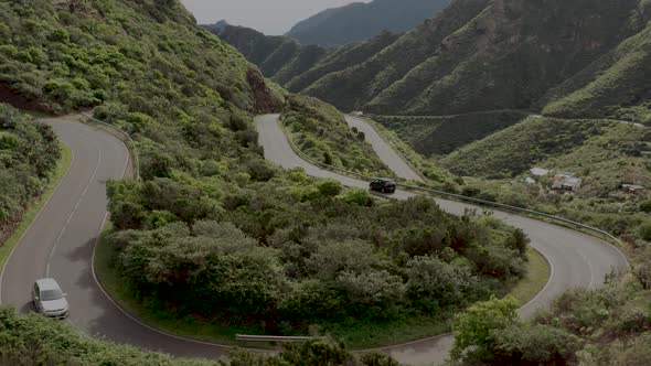 Aerial survey above the roads in Tenerife, Canary islands