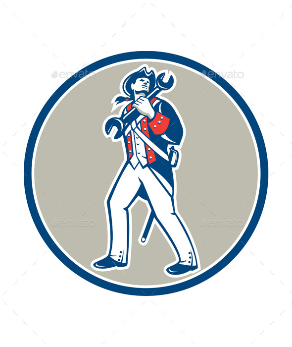 American Patriot Holding Wrench Marching Retro