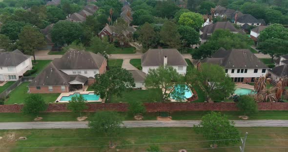 Aerial of affluent homes in Houston, Texas