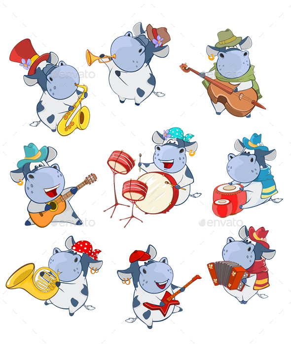 Vector Illustration of a Cartoon Character Cow Music