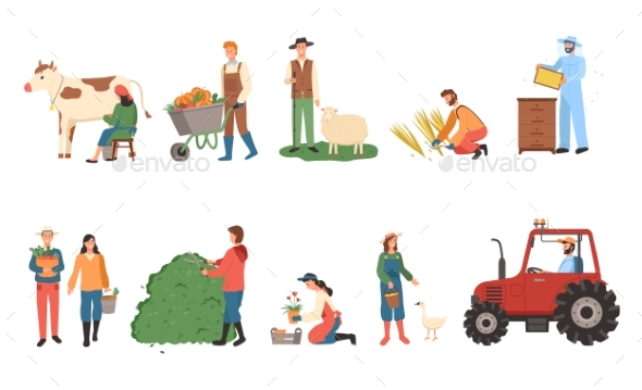 Farmers Working, Man and Woman Harvesting People
