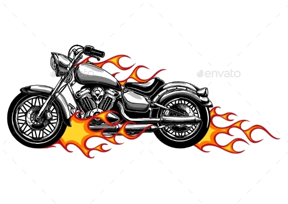 Vector Illustration Flaming Bike Chopper Ride