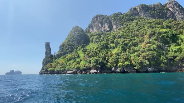 Thailand Coast As Seen From a Moving Boat Phi Phi Islands on a Beautiful Sunny Day