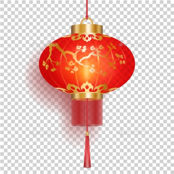 Red Chinese Lantern with Gold Sakura Patterns