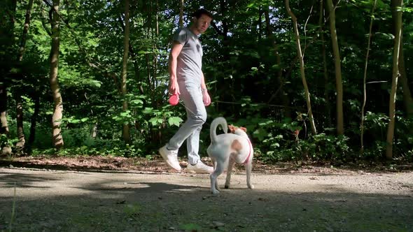 Man Walking with Dog at Park