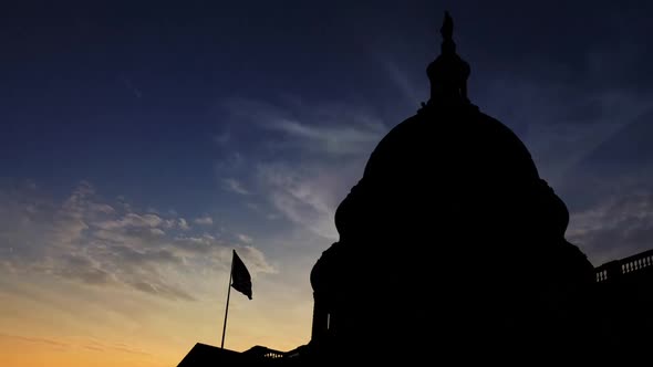 Sunset Behind The White House In Washington Dc