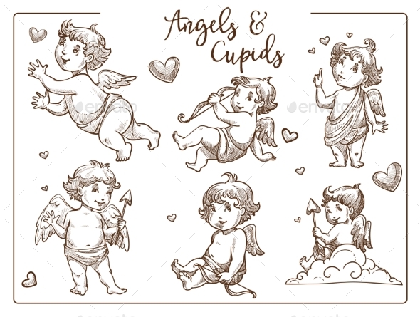 Valentine Day Cupids and Angels with Wings
