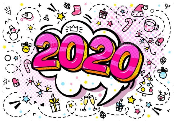 2020 New Year in Pop Art Style