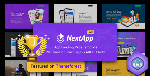 App Landing Page WordPress Theme for Mobile Application Software Design & Development Site - Nextapp