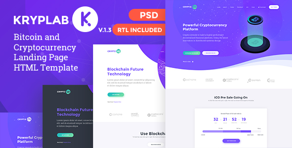 KrypLab - Bitcoin & Cryptocurrency Landing Page HTML Template