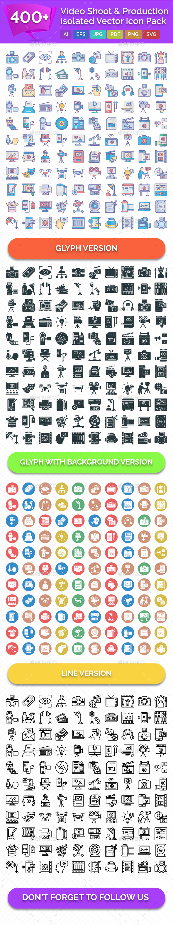 400+ Video Shoot & Production Isolated Vector Icons Pack