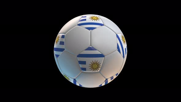 Soccer ball with flag Uruguay, on black background loop alpha alt