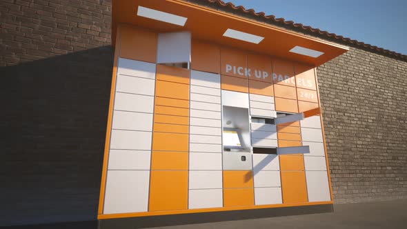 Loopable timelapse animation of the parcel locker. Doors open and close rapidly.