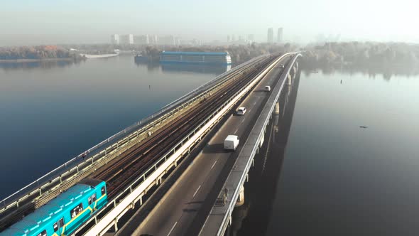 Subway Train in Motion at the Metro Bridge