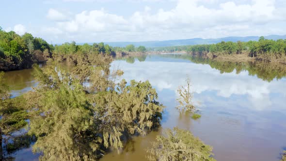 Drone aerial footage of flooding in the Nepean river in the Hawkesbury region of Australia