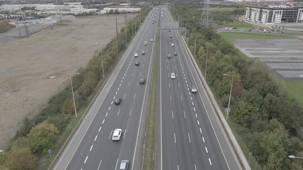 Drone View Of Traffic On Busy M50 Motorway In Dublin, Ireland At Daytime. aerial