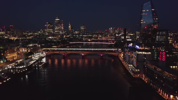 Night Forwards Fly Above Thames River