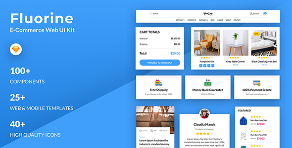 Fluor | Zestaw responsywnego interfejsu eCommerce dla Sketch