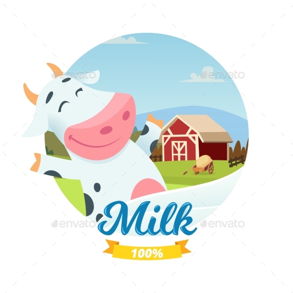 Fresh Farm Milk Vector Banner with Cartoon