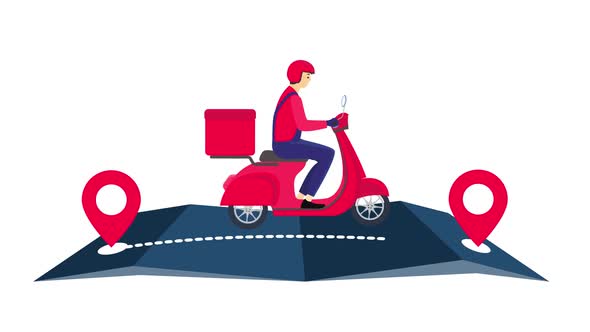 Fast Food Delivery With Scooter Animation