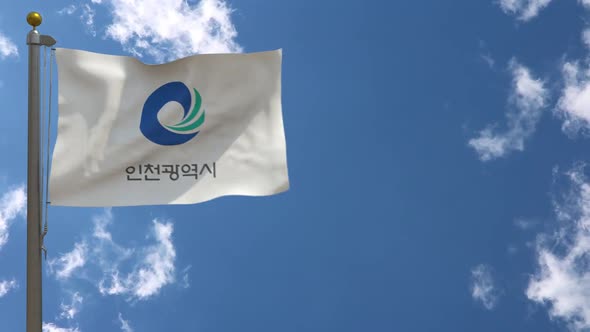 Incheon City Flag (South Korea) On Flagpole