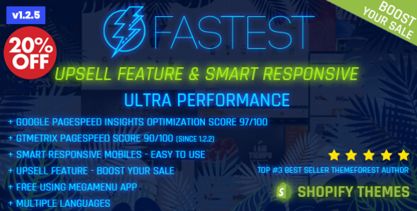 Fastest - Shopify minimal theme, Mega menu, GTMetrix 90/100, Cross-sells - Increase conversion rate