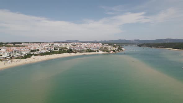 Drone flight over big estuary of Vila Nova de Milfontes, Portugal