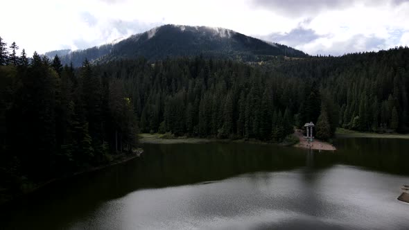 Aerial View of Synevyr Lake Cloudy Weather