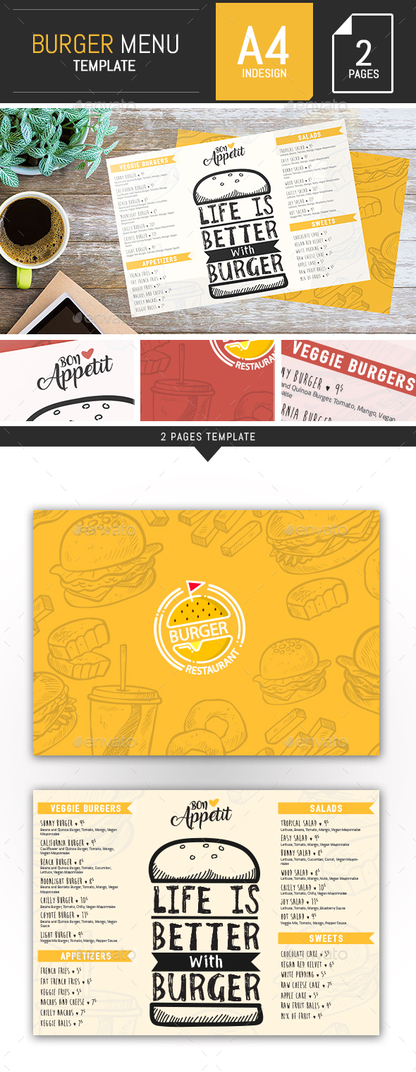 Burger Food Menu Template - InDesign