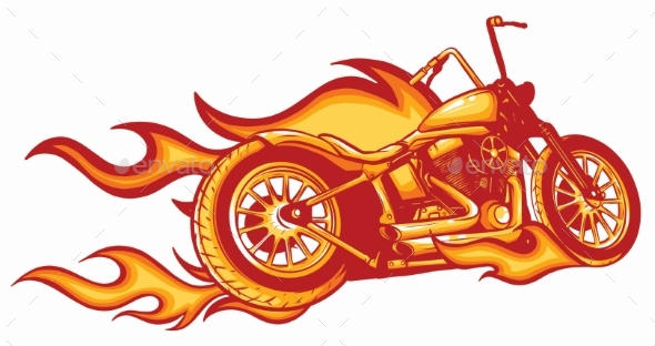 Vector Illustration Flaming Bike Chopper Ride