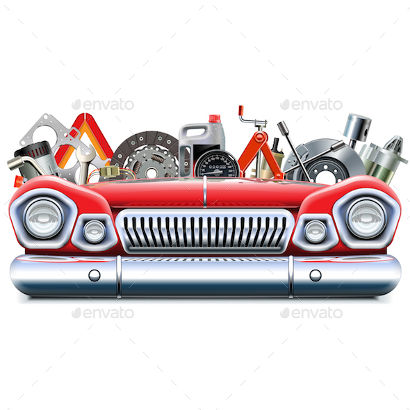 Vector Car Parts with Automotive Front End