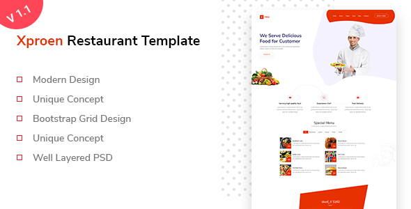 Xproen – Creative Restaurant  PSD Template – 0 Sold!