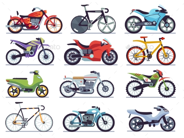 Motorbike Set. Motorcycles and Scooters, Bikes