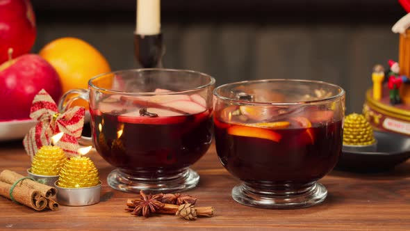 Mulled Wine in Glasses Gluhwein Closeup