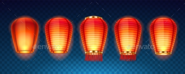 Set of Isolated Chinese or Sky Kongming Lanterns