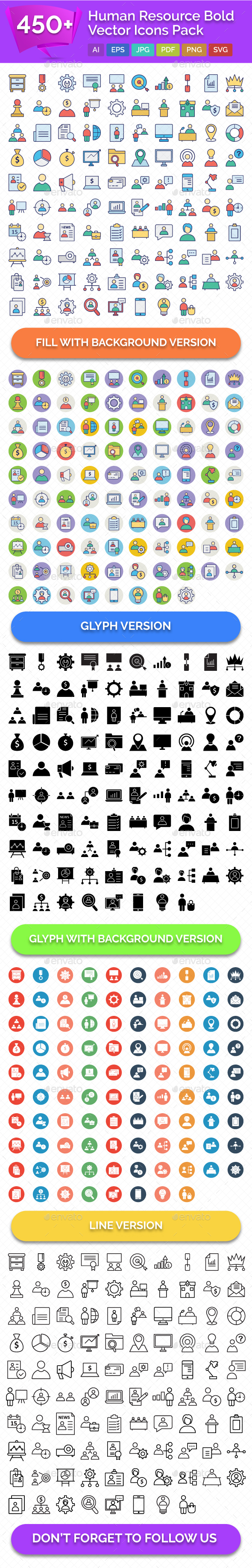 450+ Human Resource Bold Outline Vector Icons Pack