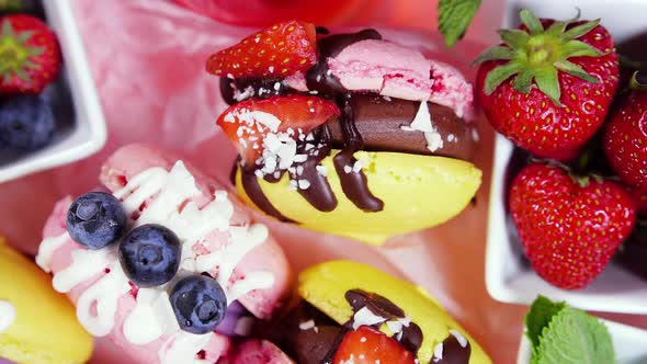 Dessert with Fresh Berries Beautiful Delicious Colorful Macaroons