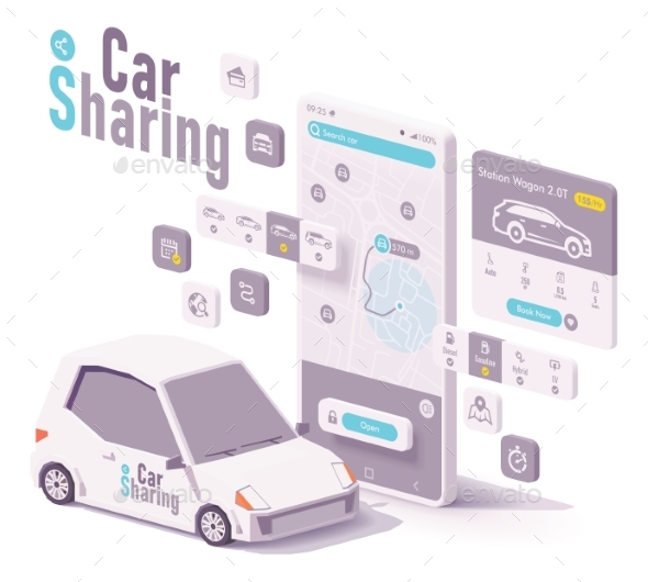 Vector Car Sharing and Hire App Concept