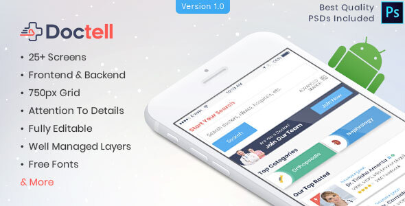 Doctell - Doctors Directory Mobile APP PSD