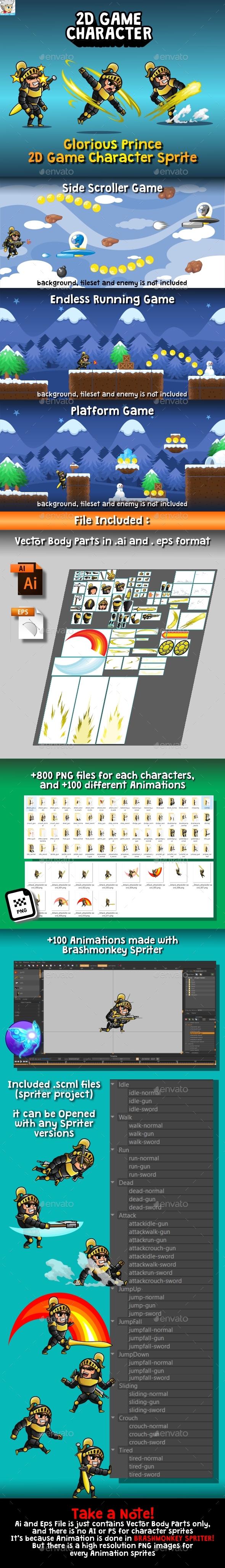 Glorious Prince 2D Game Character Sprite